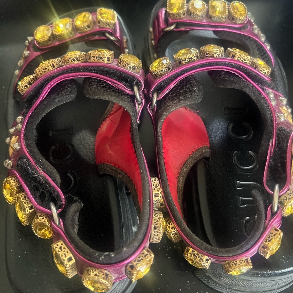Gucci Black and Purple Sandals with Yellow Accents - Picture 5 of 6